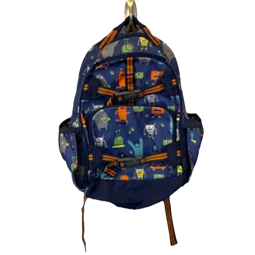 Pottery Barn Kids Mackenzie Backpack Blue Monsters Characters School Bag 17”